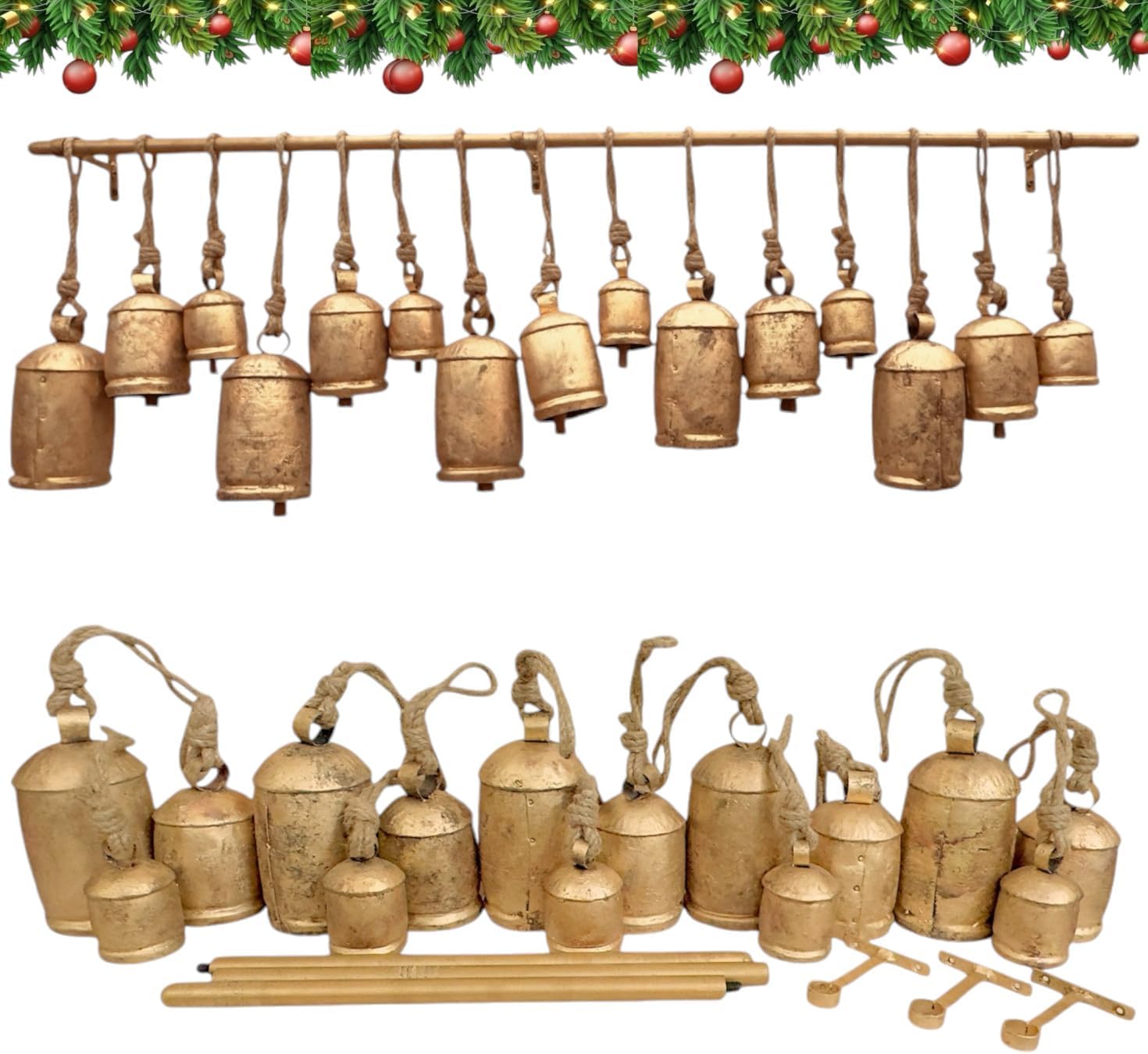 Christmas Stocking Hanging - Campanas Navideñas Gigantes Rústicas RW -