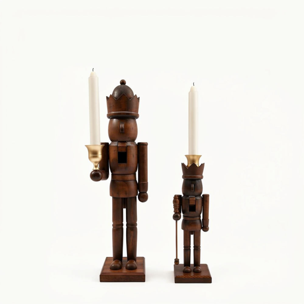 Nutcracker Figurine - Cascanueces de estilo vintage con portavelas