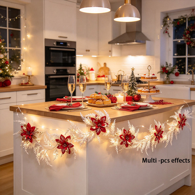 Led Fairy String Lights - Guirnalda navideña blanca con flores de